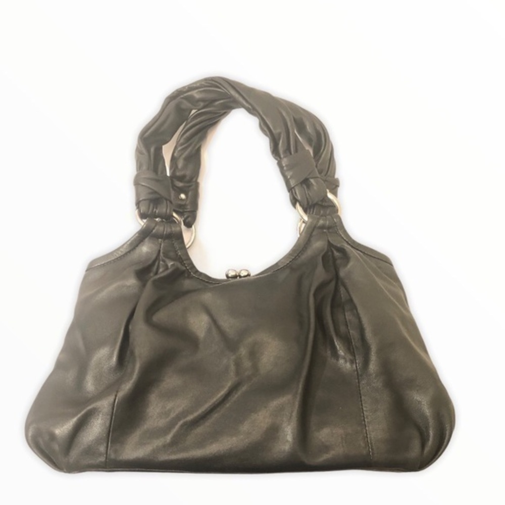 Coach pleated triple compartment kisslock bag